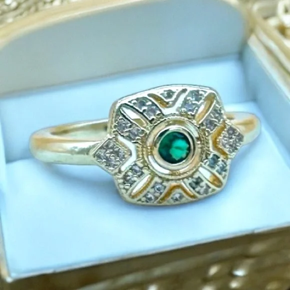 Art deco style emerald Gold and Green Ring - Picture 4 of 8